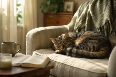 Sleeping Tabby Cat in Morning Sunlight