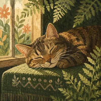 Peaceful Tabby Cat in Sunlit Window
