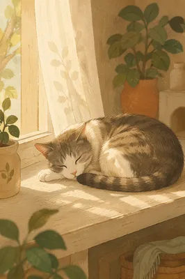 Sleeping Cat in Golden Window Light