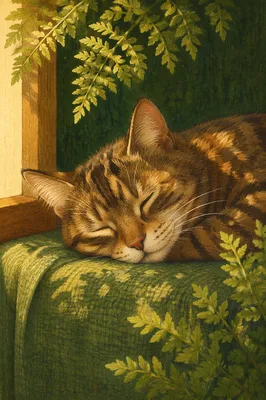 Peaceful Tabby Cat in Sunlit Window
