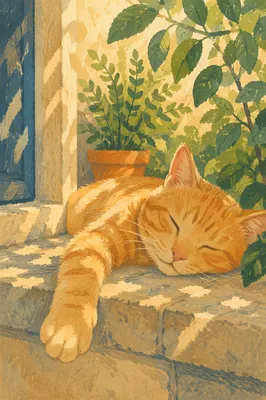 Sunlit Ginger Cat Resting on Windowsill