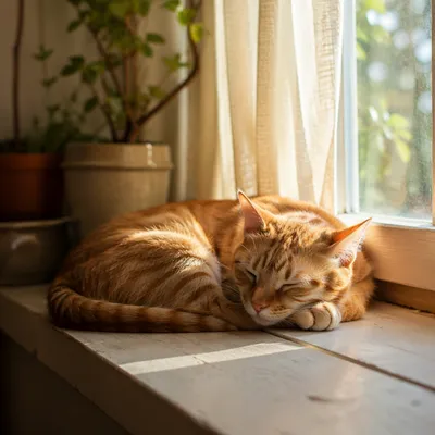Ginger Tabby Sleeping in Warm Sunlight