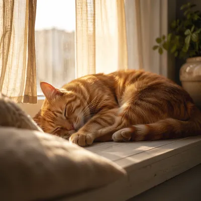 Ginger Tabby Sleeping in Warm Sunlight