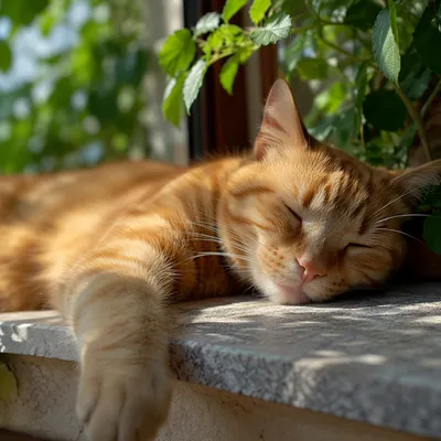 Peaceful Ginger Cat in Window Sunlight