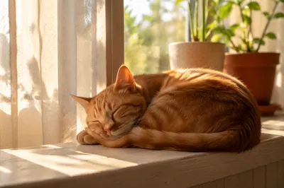 Ginger Tabby Sleeping in Warm Sunlight