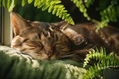 Peaceful Tabby Cat in Sunlit Window