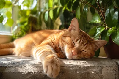 Sleeping Ginger Tabby in Sunlit Window