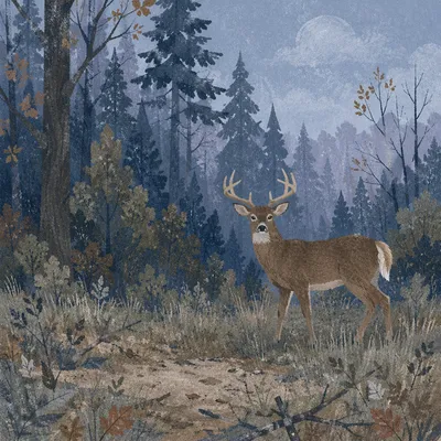 White-Tailed Deer in Misty Forest Dawn