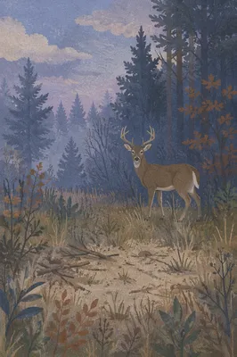 White-Tailed Buck in Misty Forest Dawn