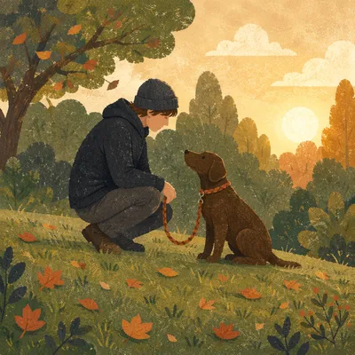Warm Park Walk With Brown Dog
