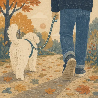 Peaceful Dog Walk on Autumn Park Path