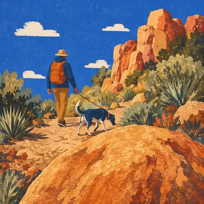 Dog and Owner Walking Desert Park Trail