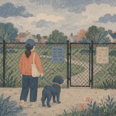 Dog Owner Walking Through Neighborhood Park