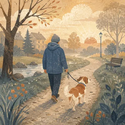 Dog and Owner Morning Park Walk