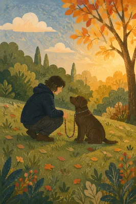 Warm Park Walk With Brown Dog
