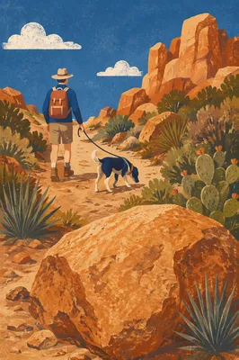 Dog and Owner Walking Desert Park Trail