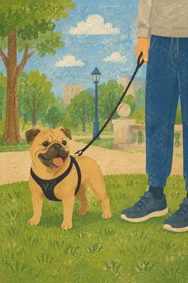 Happy Dog Walking with Owner in Park
