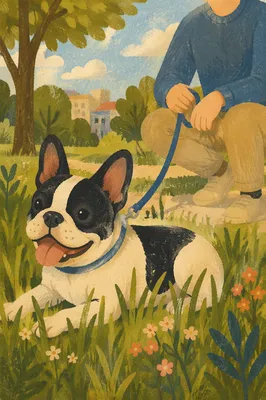 Happy Bulldog Resting During Sunny Park Walk