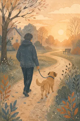 Morning Dog Walk Through Misty Park