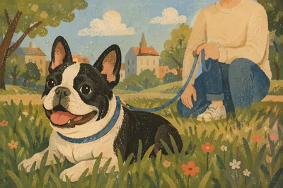 Happy Bulldog and Owner in Sunlit Park