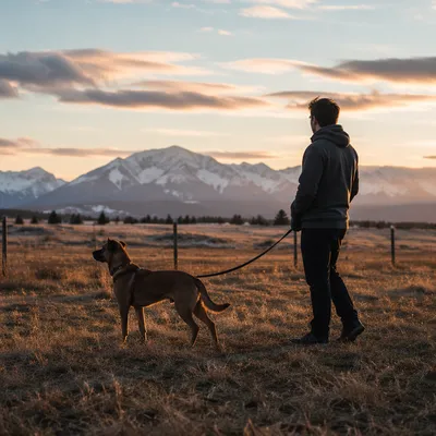 Dog and Owner Walking at Dusk