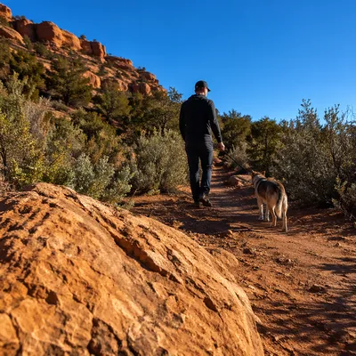 Dog and Owner Walking Desert Park Trail