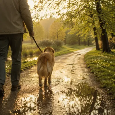 Peaceful Dog Walk After Spring Rain