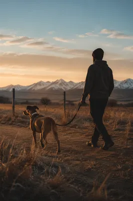 Dog and Owner Walking at Dusk