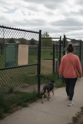 Dog Walker by Neighborhood Park Fence