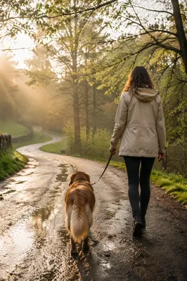 Peaceful Dog Walk After Spring Rain