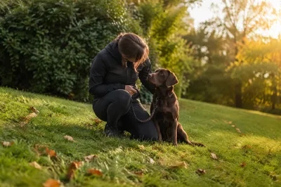 Calm Dog With Owner in Autumn Park