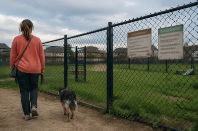 Dog Walker at Quiet Neighborhood Park