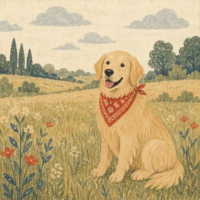 Happy Golden Retriever in Peaceful Meadow