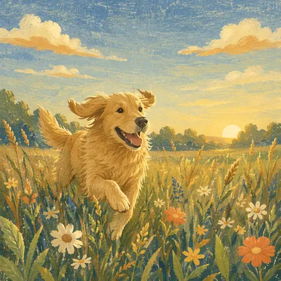 Happy Golden Retriever in Summer Meadow