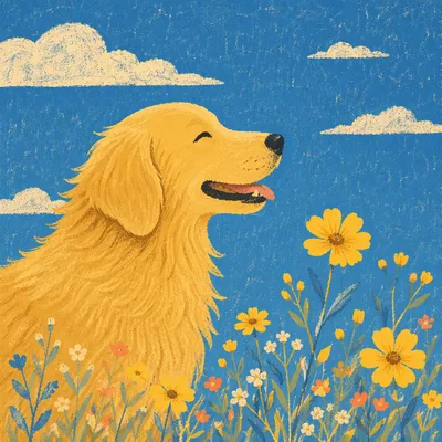 Happy Golden Retriever in Sunny Wildflower Field