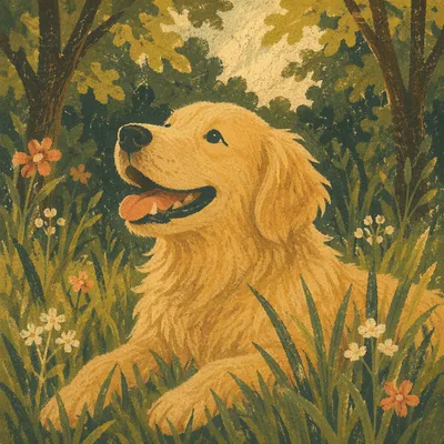 Happy Golden Retriever in Peaceful Meadow