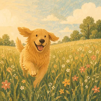 Happy Golden Retriever in Summer Meadow