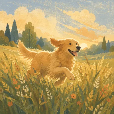Happy Golden Retriever in Sunlit Meadow