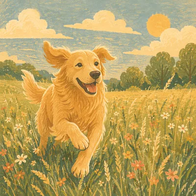Happy Golden Retriever in Sunlit Meadow