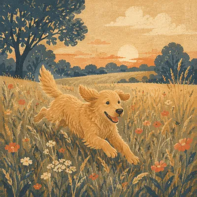 Happy Golden Retriever in Sunlit Meadow