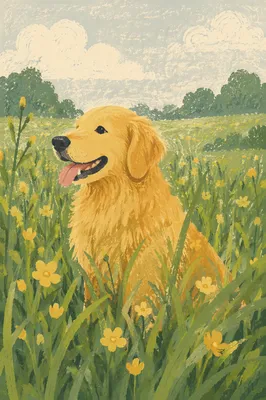 Happy Golden Retriever in Spring Meadow