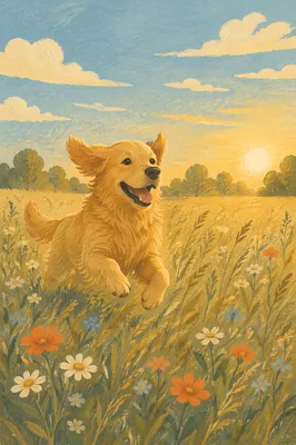 Happy Golden Retriever in Summer Meadow