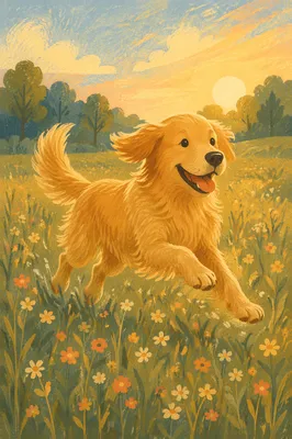 Happy Golden Retriever in Spring Meadow