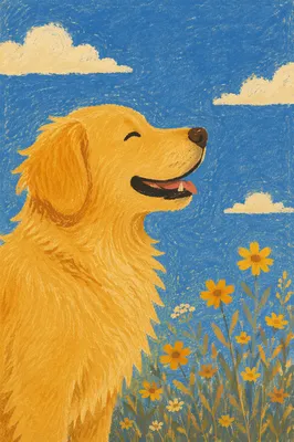 Happy Golden Retriever in Wildflower Field