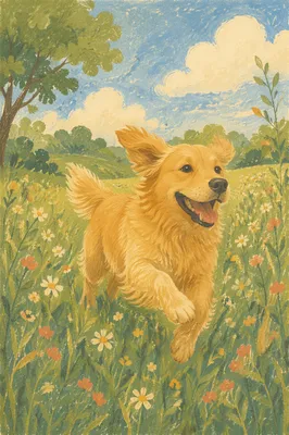 Happy Golden Retriever in Summer Meadow