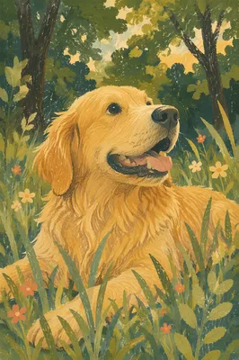 Happy Golden Retriever in Peaceful Meadow