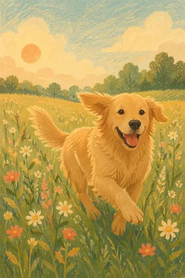 Happy Golden Retriever in Summer Meadow