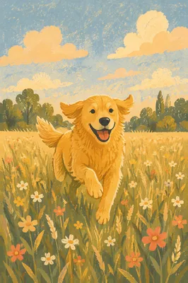 Happy Golden Retriever in Summer Meadow