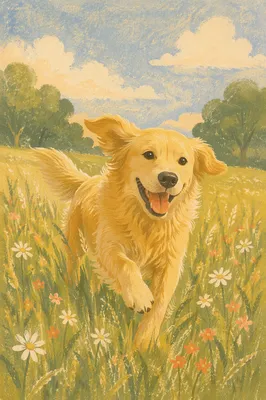 Happy Golden Retriever in Sunlit Meadow