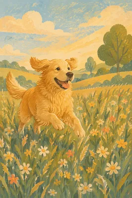 Happy Golden Retriever in Sunlit Meadow